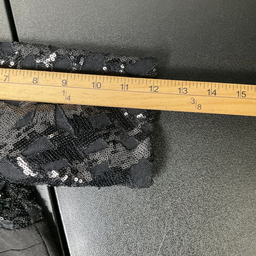 Calvin Klein Sheath Dress Women  4 Black Sequin Sleeve V-Back Cocktail Evening - Picture 10 of 13